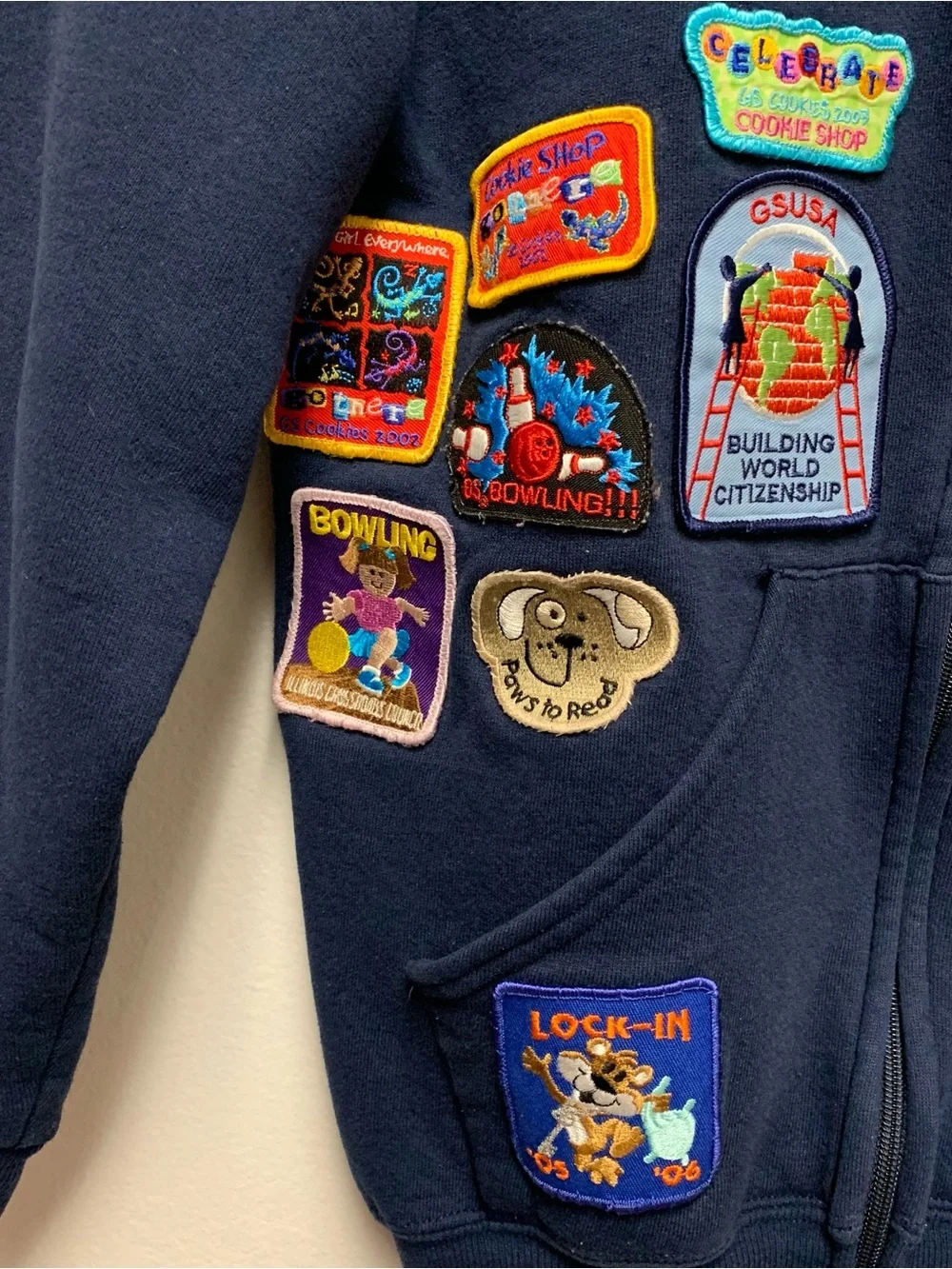 Vintage Y2K Girl Scout Patch Zip Hoodie Sweatshirt Youth XL Russell Athletic 00s